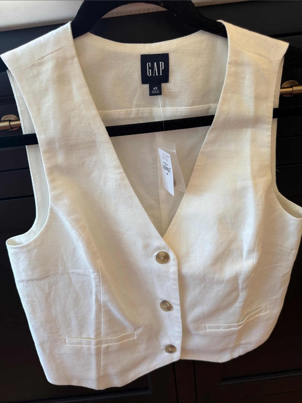GAP off-white eggshell Linen-Cotton Blend lined Button Front Vest XS NWT